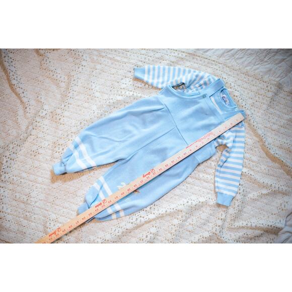 Vintage 90s Baby Boy Overalls, Light Blue Knit Football Baseball, Toddler 24 Mo - Picture 11 of 15